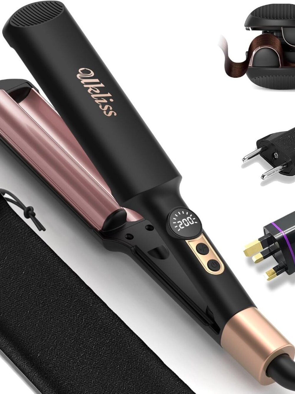 UKLISS Mini Hair Waver for Short Hair, Travel Deep Wave Curling Iron, Black